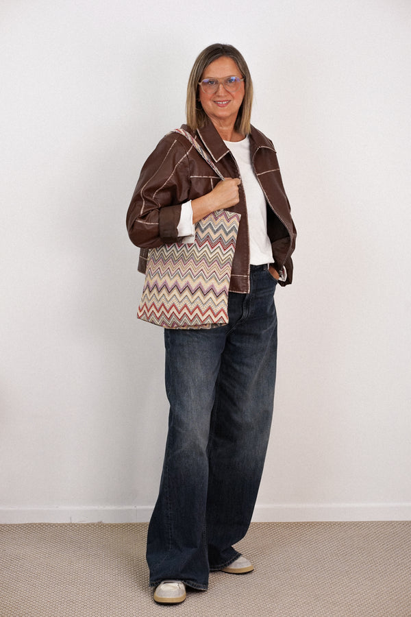 Bolsa pequeña Kers, estampado en negro, beige, marrón, vista frontal — De La Mur