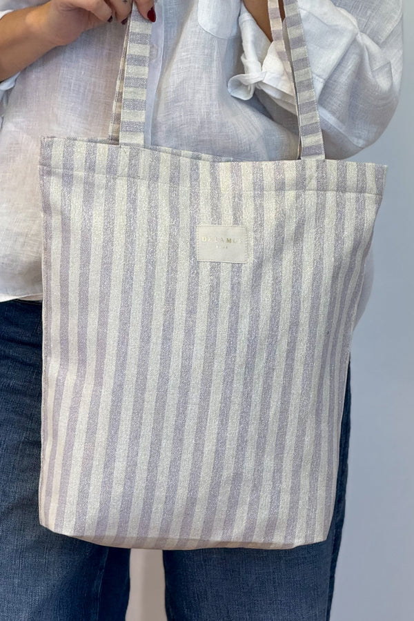 Bolsa pequeña Lulil, estampado en blanco, beige, gris, detalle del producto — De La Mur