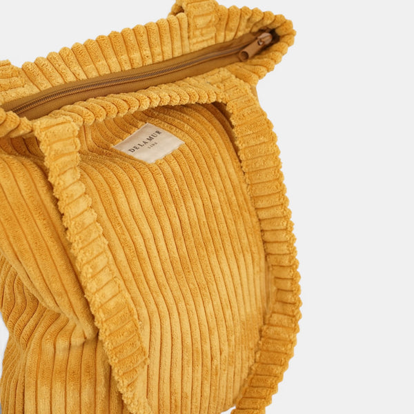 Bolsa pequeña Maiz, acabado amarillo maíz y beige, vista trasera — De La Mur