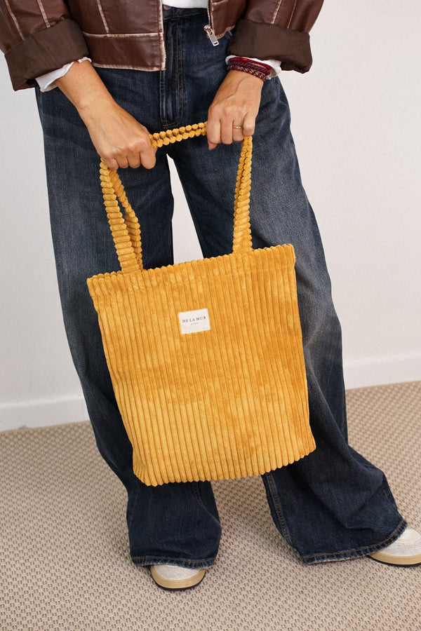 Bolsa pequeña Maiz, acabado amarillo maíz y beige, vista trasera — De La Mur