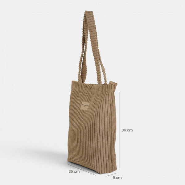 Bolsa pequeña Moka, estampado en beige, blanco, rojo, detalle del material y el acabado — De La Mur