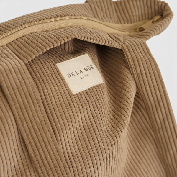 Bolsa pequeña Toast, estampado en blanco, azul, beige, detalle del producto — De La Mur
