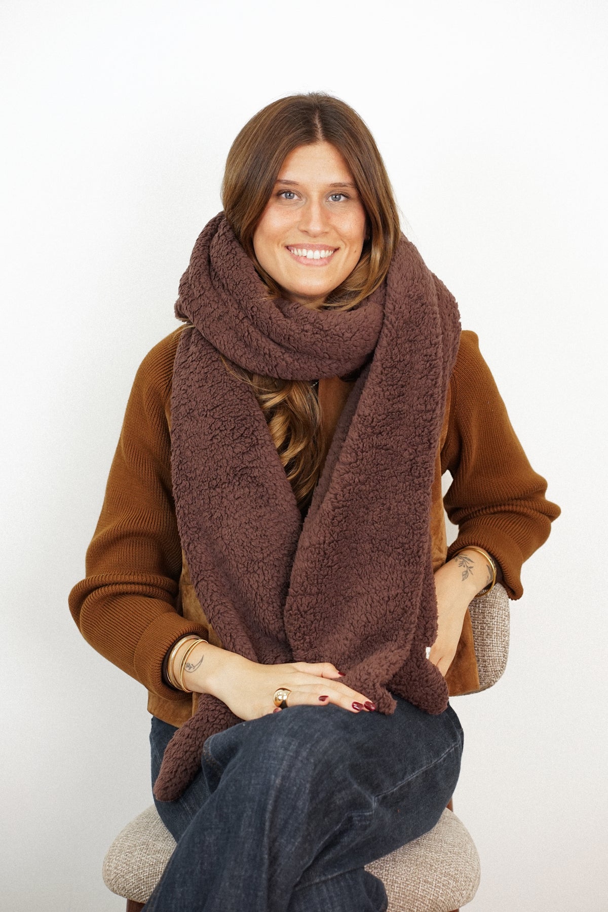 Producto Copo, estampado en rojo, terracota, marrón, vista frontal — De La Mur