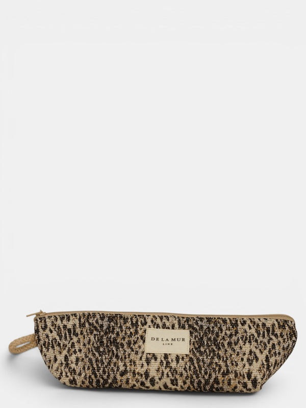 Monedero Leo, estampado en blanco, marrón, beige, vista frontal — De La Mur
