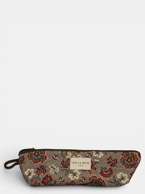 Monedero Nira, estampado en blanco, marrón, rojo, vista frontal — De La Mur