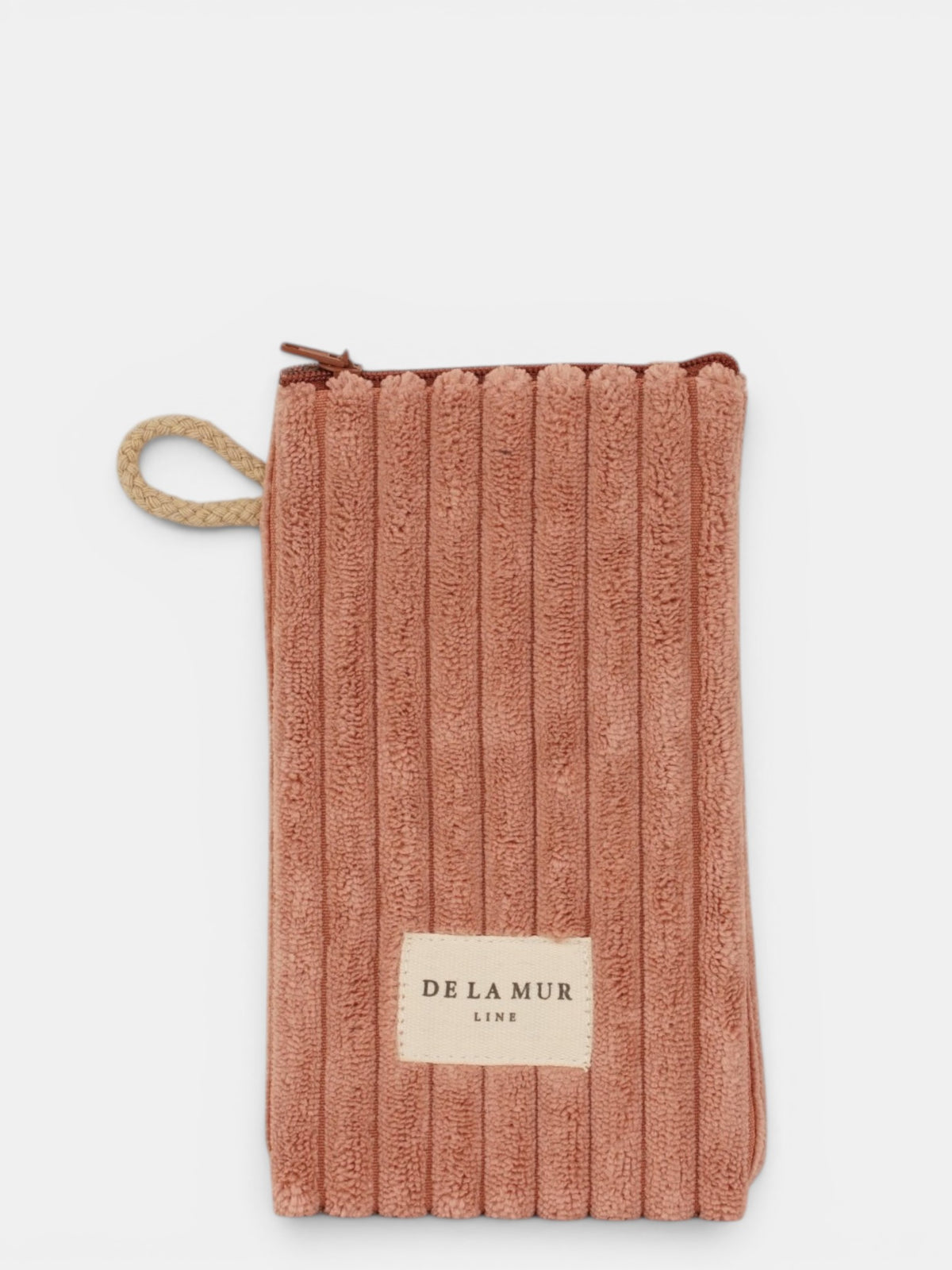 Monedero Crepe, estampado en rojo, terracota, blanco, vista frontal — De La Mur