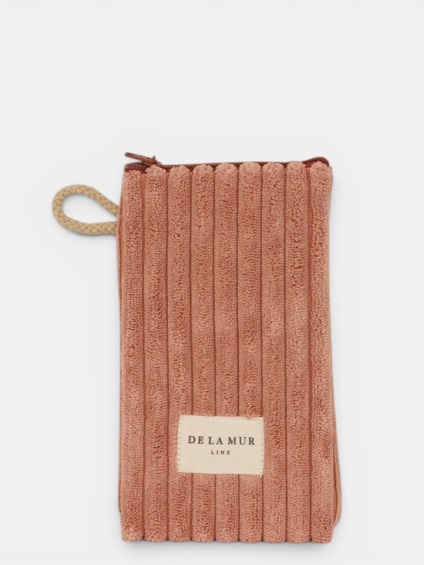 Monedero Crepe, estampado en rojo, terracota, blanco, vista frontal — De La Mur