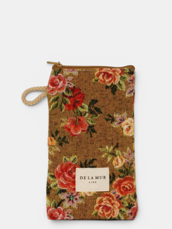 Monedero Esme, estampado en naranja, blanco, terracota, vista frontal — De La Mur