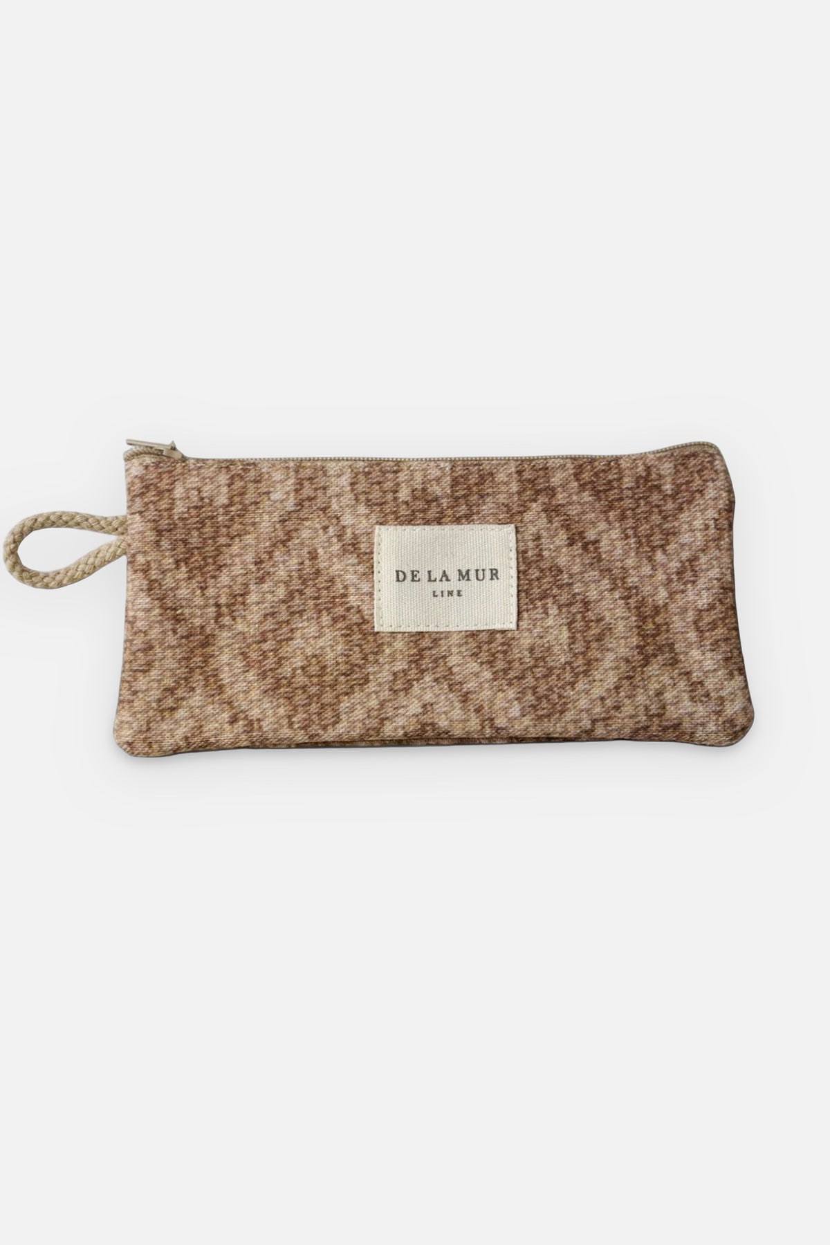 Fati coin purse, print in brown, beige and orange, front view — De La Mur