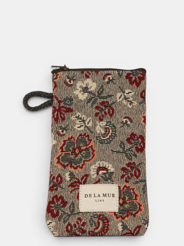 Monedero Nira, estampado en marrón, blanco, rojo, vista frontal — De La Mur