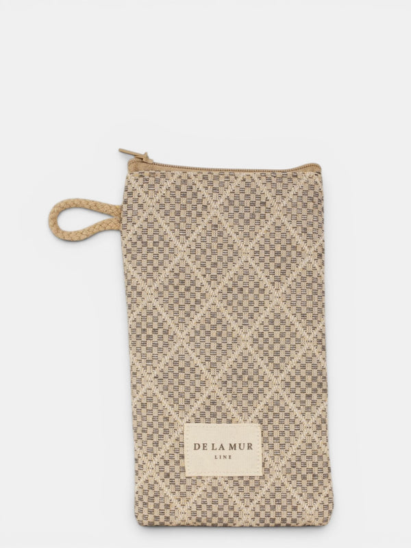 Monedero Pant, estampado en beige, blanco, vista frontal — De La Mur