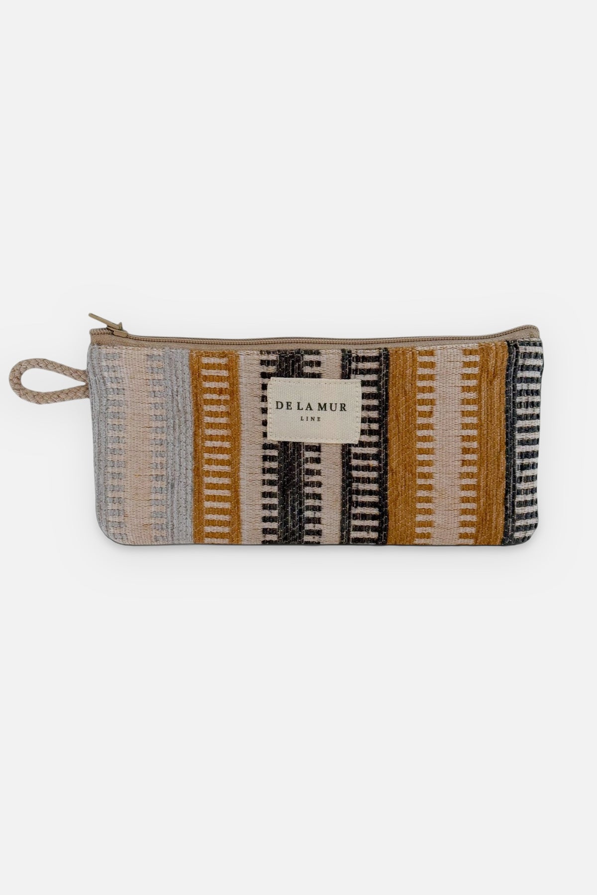 Tron coin purse, print in beige, orange and brown, front view — De La Mur