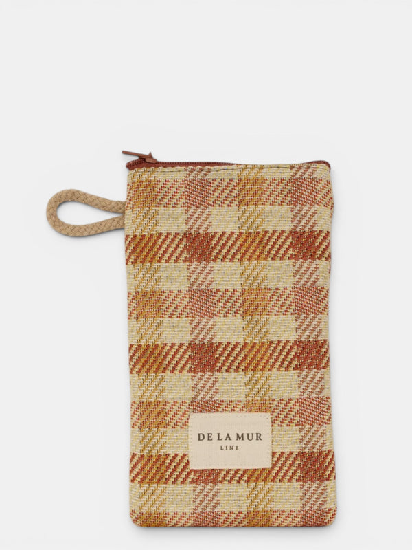 Monedero Zia, estampado en naranja, blanco, terracota, vista frontal — De La Mur