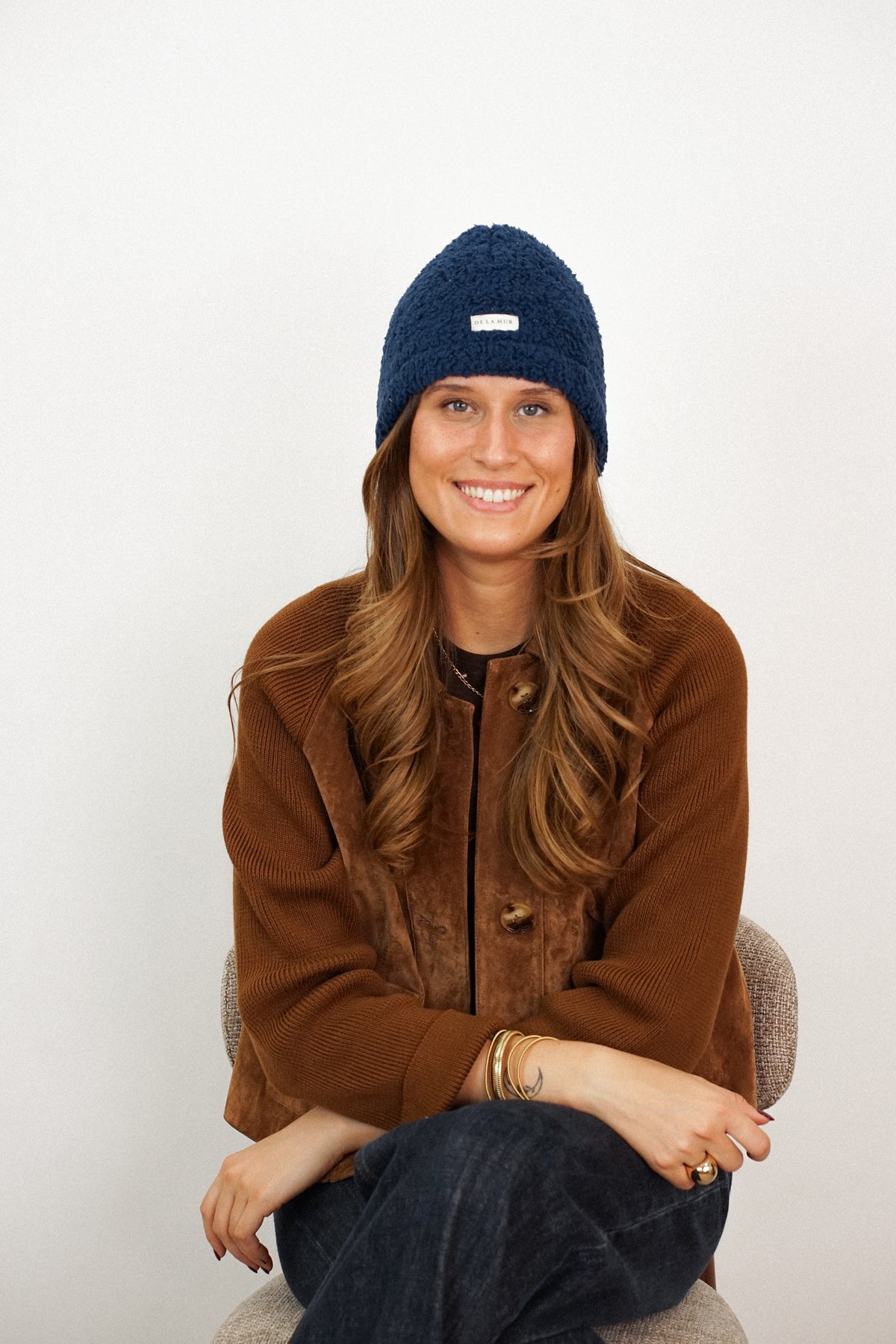 Gorro Hielo, estampado en terracota, blanco, naranja, vista frontal — De La Mur
