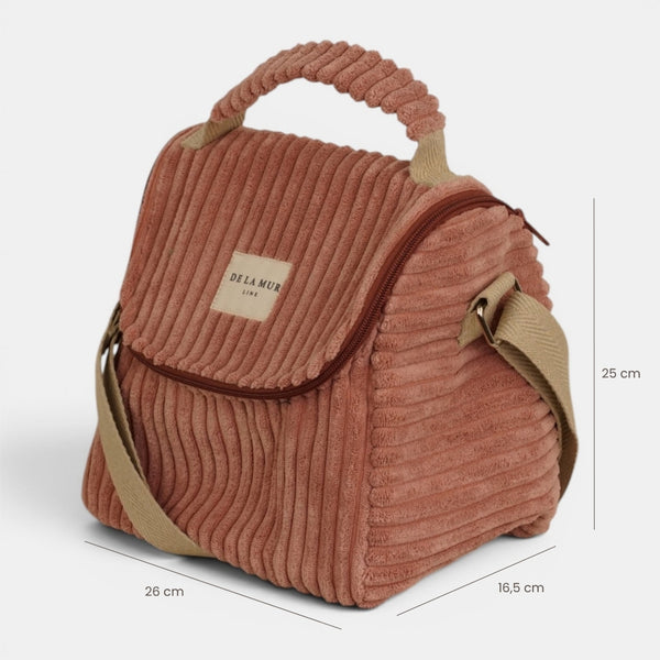 Bolso Crepe, estampado en beige, azul, blanco, detalle del material y el acabado — De La Mur