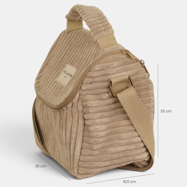 Bolso Moka, estampado en beige, negro, marrón, detalle del material y el acabado — De La Mur