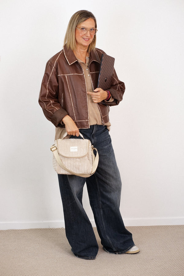 Bolso Moka, estampado en beige, negro, marrón, vista frontal — De La Mur