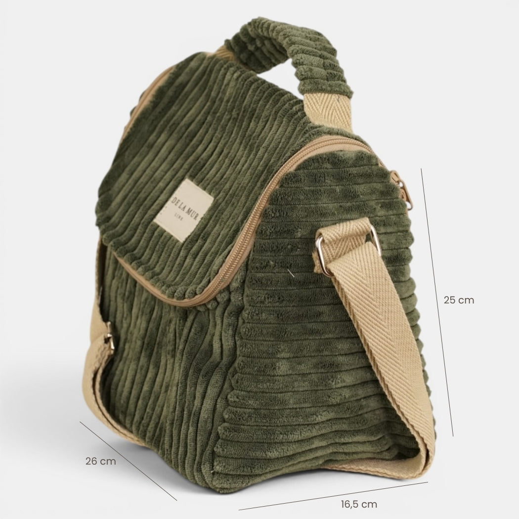 Bolso Musgo, acabado verde musgo, detalle del material y el acabado — De La Mur