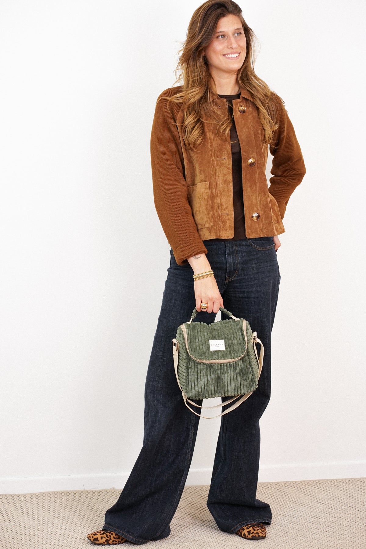 Bolso Musgo, acabado verde musgo, vista frontal — De La Mur