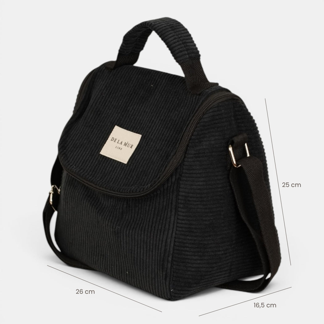 Bolso Nit, estampado en blanco, negro, terracota, detalle del material y el acabado — De La Mur