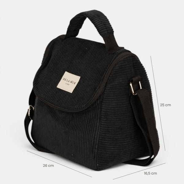 Bolso Nit, estampado en blanco, negro, terracota, detalle del material y el acabado — De La Mur