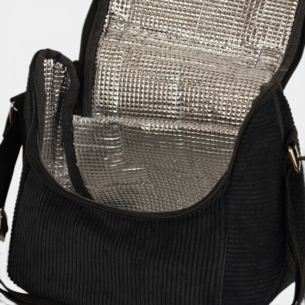 Bolso Nit, estampado en blanco, negro, terracota, detalle del producto — De La Mur