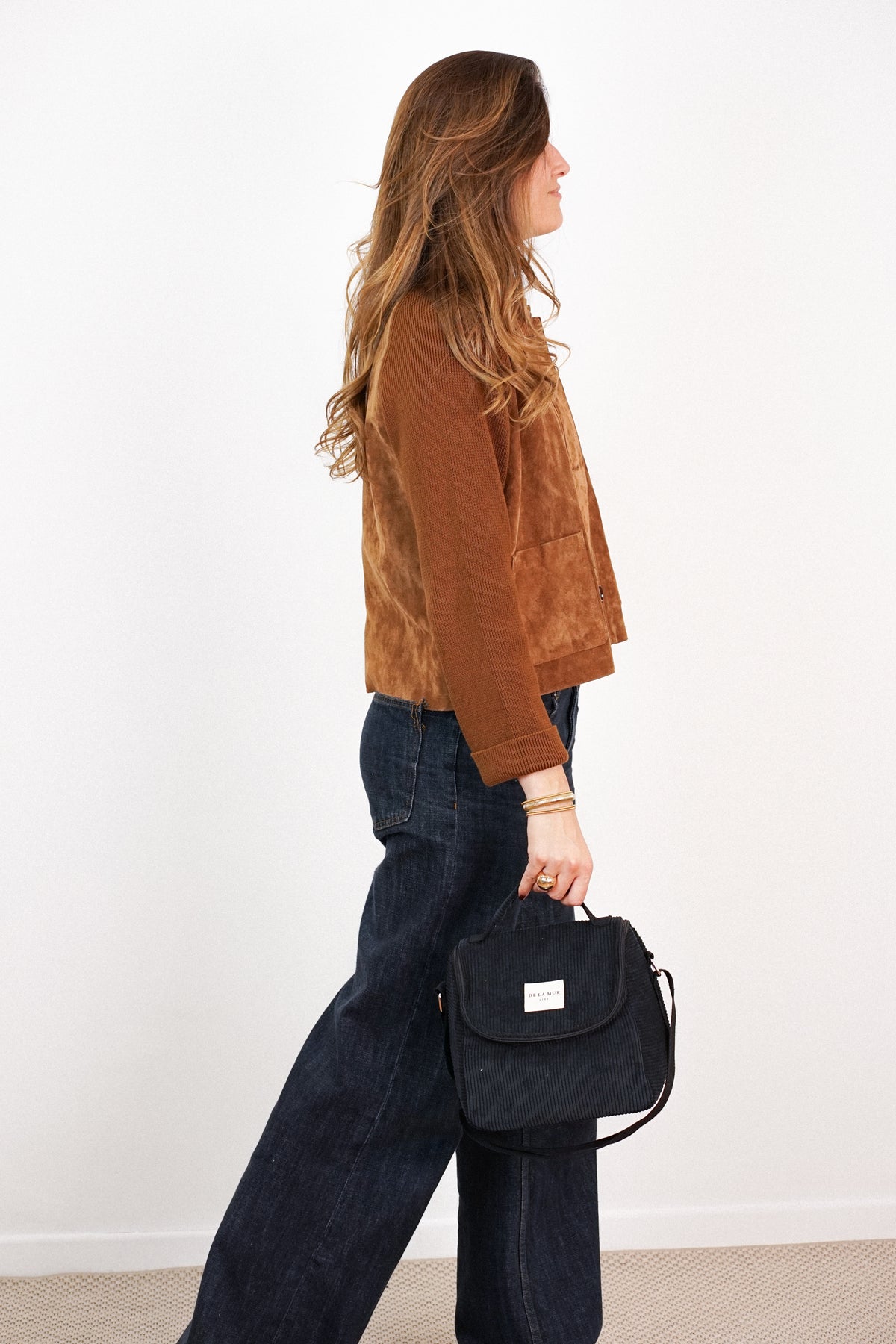 Bolso Nit, estampado en blanco, negro, terracota, vista frontal — De La Mur
