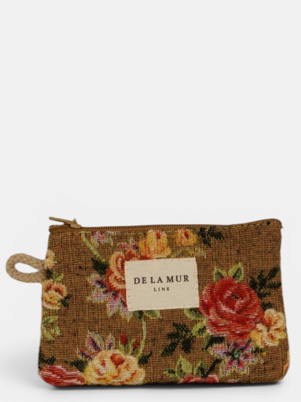 Monedero Esme, estampado en blanco, naranja, terracota, vista frontal — De La Mur