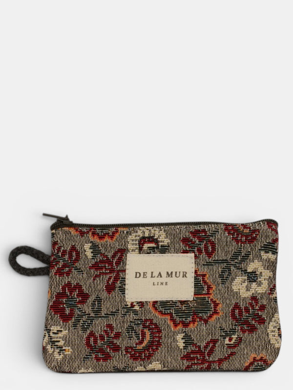 Monedero Nira, estampado en blanco, marrón, rojo, vista frontal — De La Mur