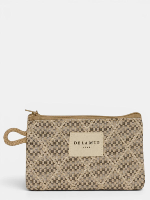 Monedero Pant, estampado en blanco, beige, marrón, vista frontal — De La Mur