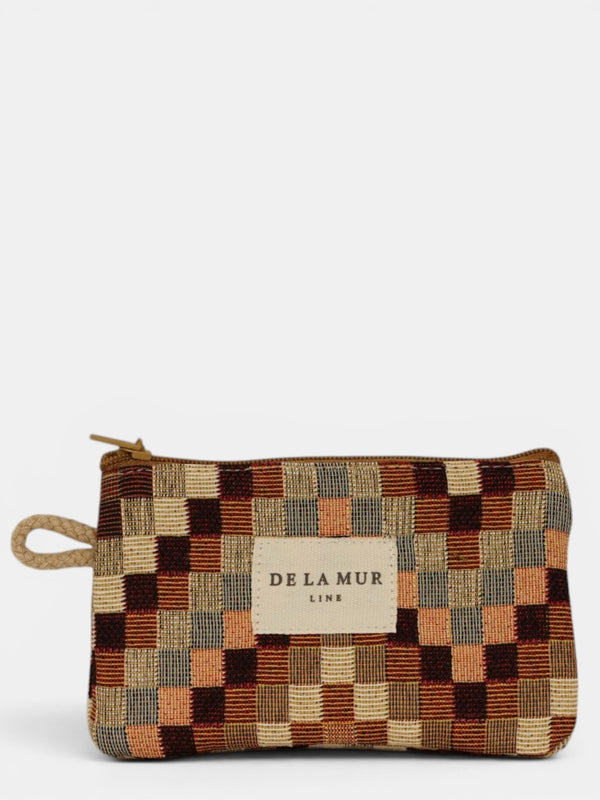 Monedero Pier, estampado en blanco, marrón, naranja, vista frontal — De La Mur