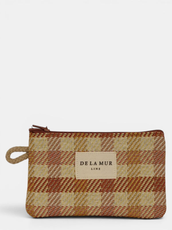 Monedero Zia, estampado en blanco, naranja, terracota, vista frontal — De La Mur