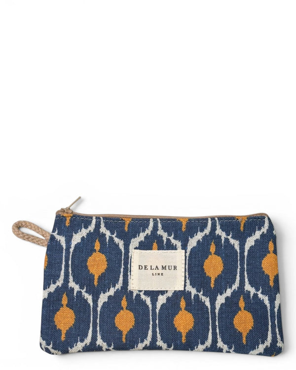 Monedero Brad, estampado en azul, naranja, gris, vista frontal — De La Mur