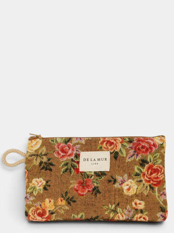 Monedero Esme, estampado en blanco, naranja, terracota, vista frontal — De La Mur