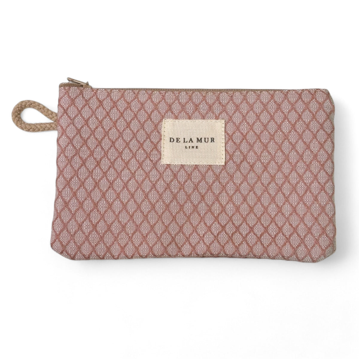 Monedero Koma, estampado en beige, gris, terracota, vista frontal — De La Mur