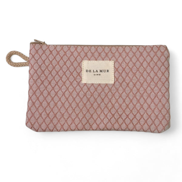 Monedero Koma, estampado en beige, gris, terracota, vista frontal — De La Mur