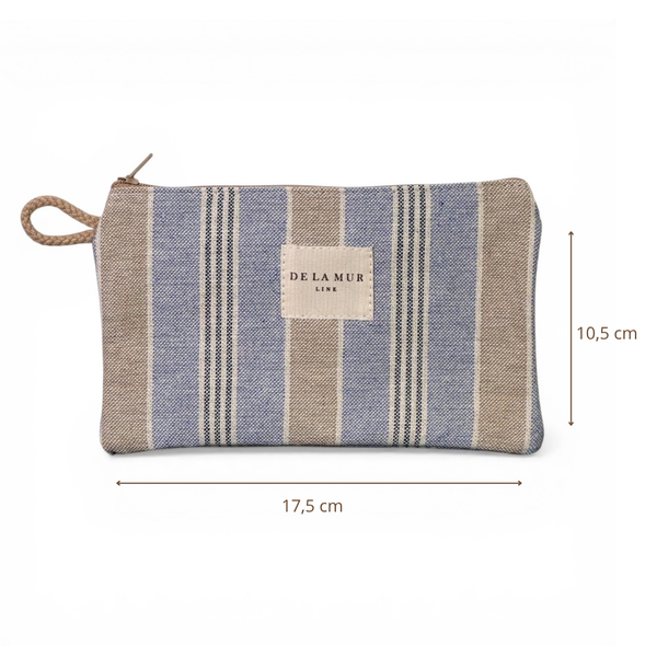 Monedero Mali, estampado en beige, marrón, gris, vista con medidas — De La Mur