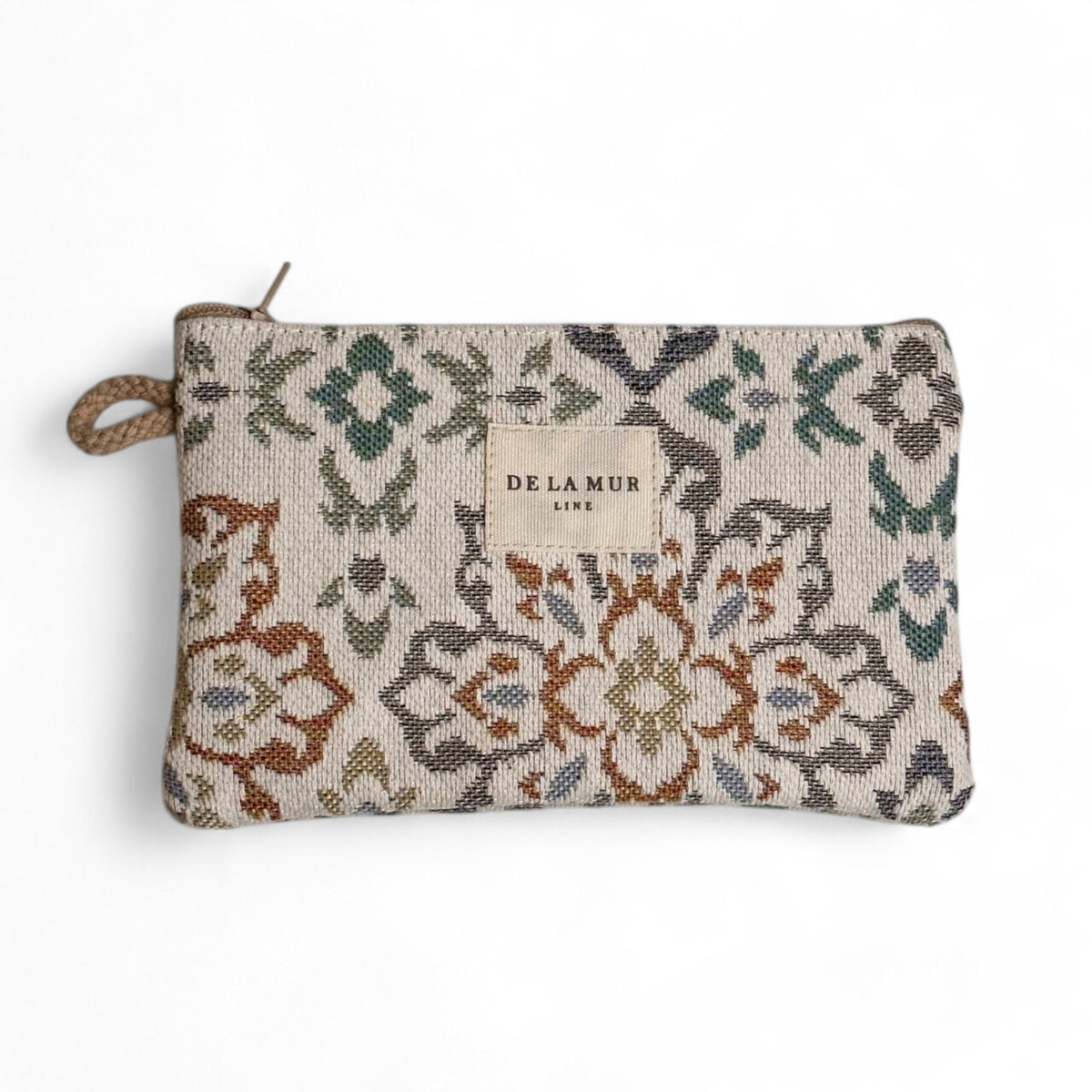 Monedero Mari, estampado en beige, gris, marrón, vista frontal — De La Mur