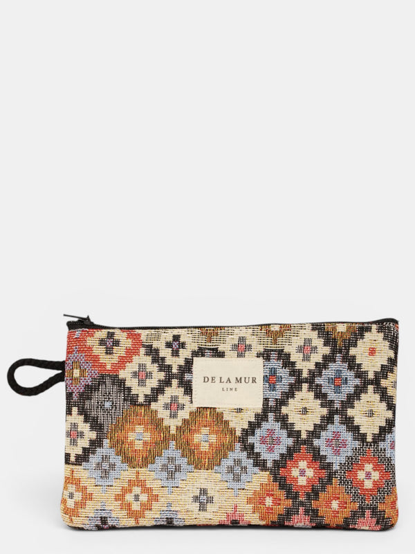Monedero Ore, estampado en blanco, beige, rojo, vista frontal — De La Mur