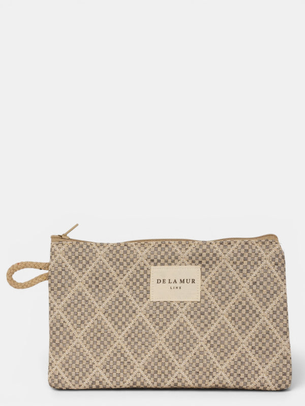 Monedero Pant, estampado en blanco, beige, marrón, vista frontal — De La Mur