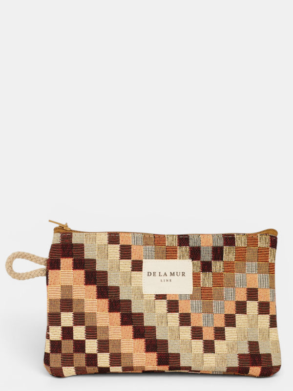 Monedero Pier, estampado en blanco, naranja, terracota, vista frontal — De La Mur
