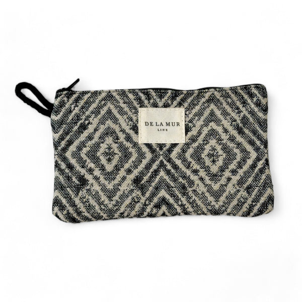Monedero Ria, estampado en gris, amarillo, negro, vista frontal — De La Mur