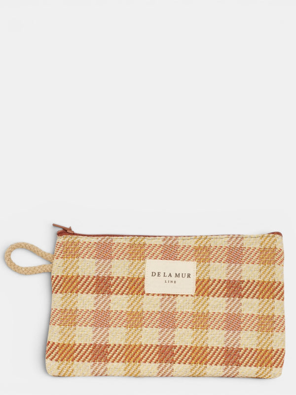 Monedero Zia, estampado en blanco, naranja, beige, vista frontal — De La Mur