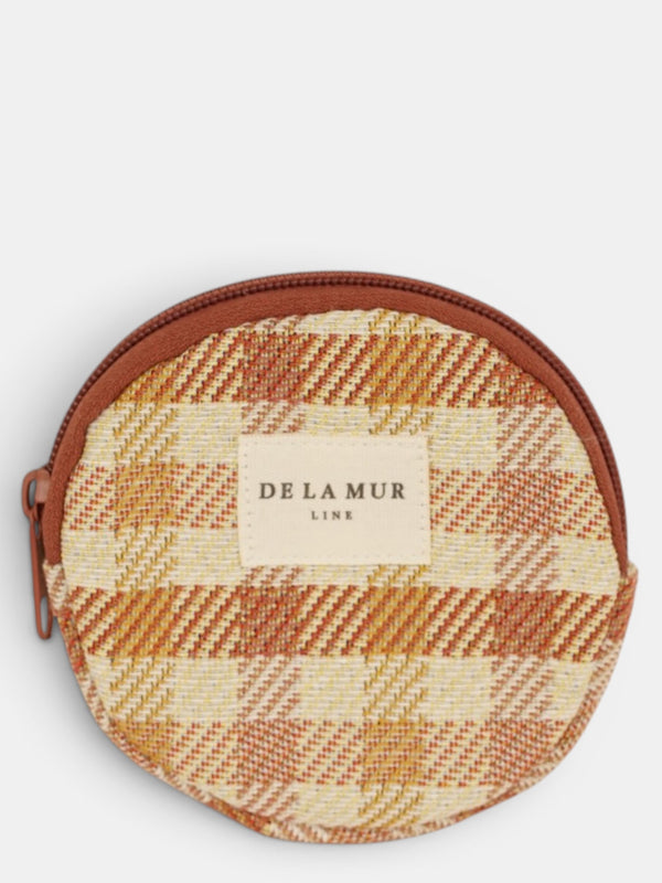 Monedero Zia, estampado en beige, naranja, terracota, vista frontal — De La Mur