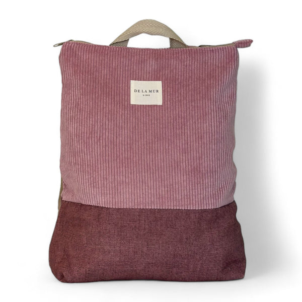 mochila Cot, estampado en rojo, morado, beige, vista frontal — De La Mur