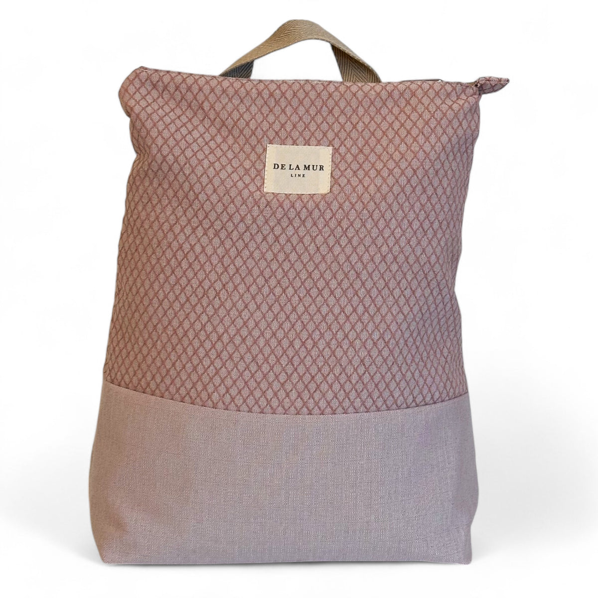 mochila Koma, estampado en beige, marrón, blanco, vista frontal — De La Mur