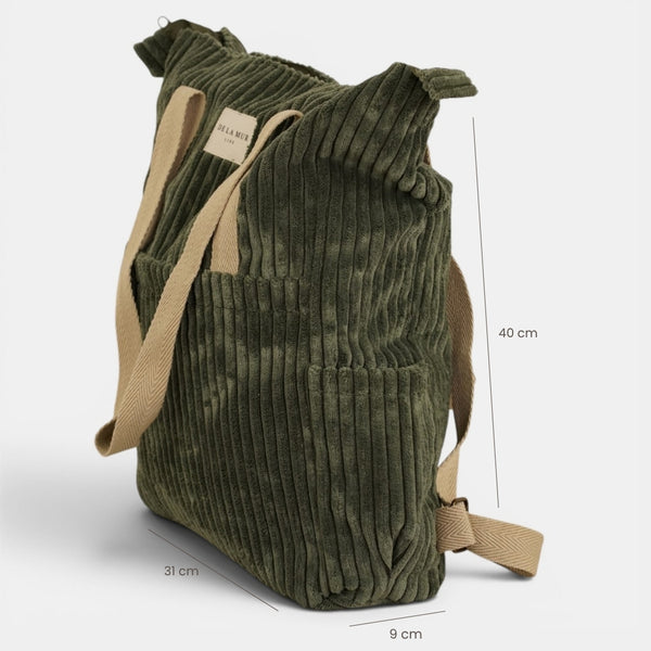 Bolso Musgo, acabado verde musgo, detalle del material y el acabado — De La Mur