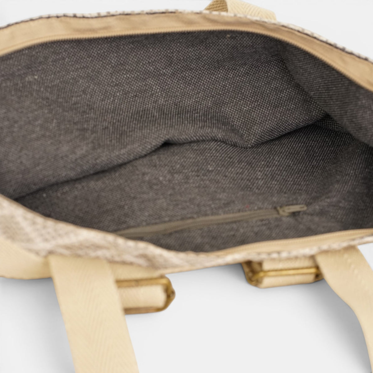 Bolso Pant, estampado en negro, beige, azul, detalle del producto — De La Mur