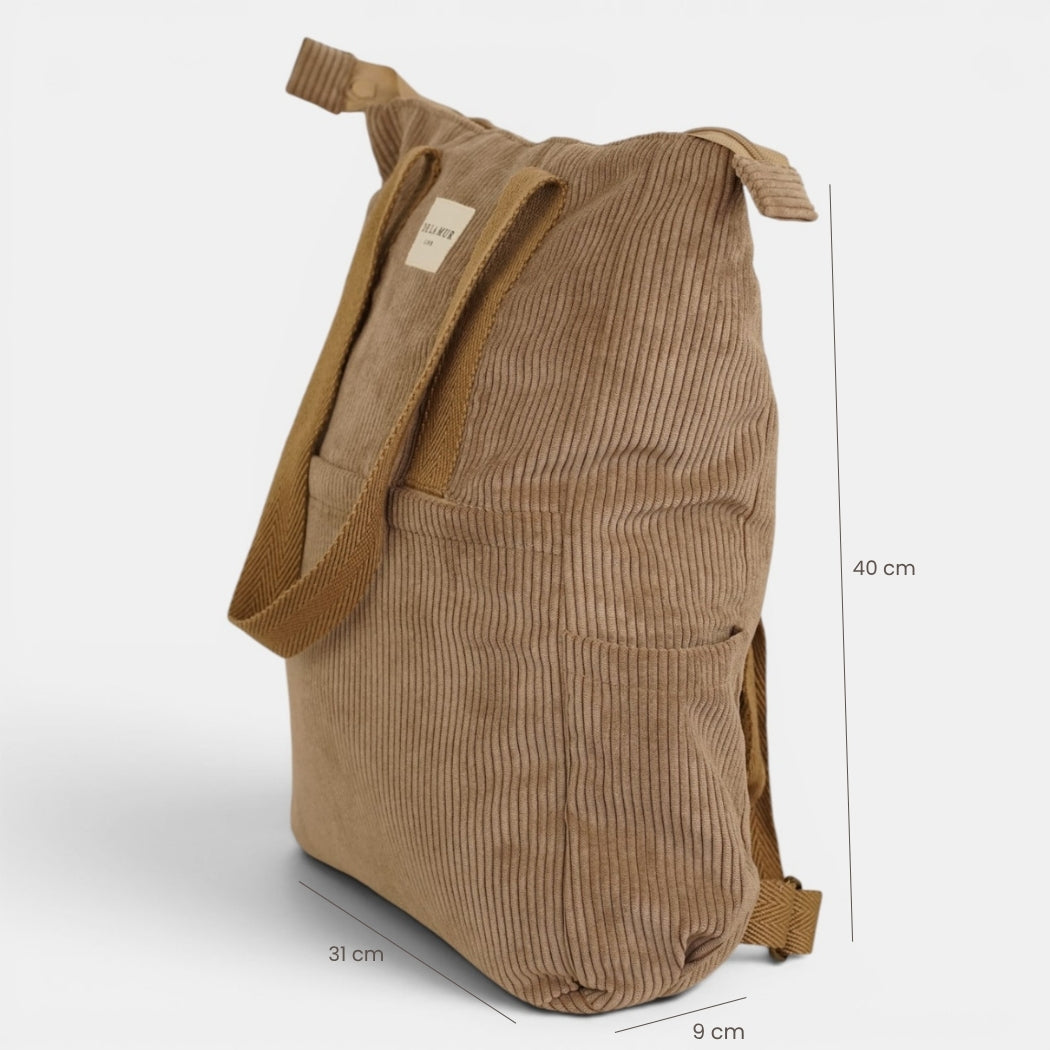 Bolso Toast, estampado en rojo, naranja, beige, detalle del material y el acabado — De La Mur