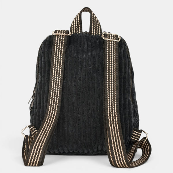 mochila Curly, estampado en beige, blanco, azul, detalle del producto — De La Mur